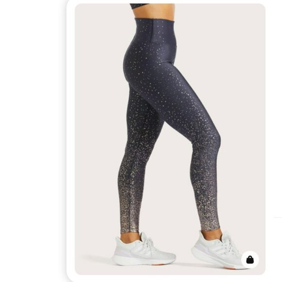 Peloton Leggings L Navy Gold Sparkle Show Up Bling Athletic Yoga Pants Running - Picture 14 of 14